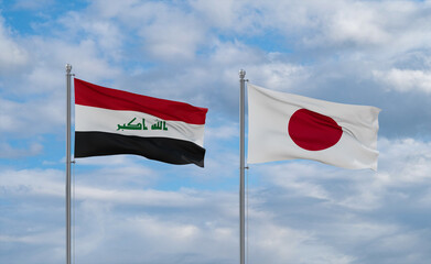 Japan and Iraq flags, country relationship concept