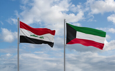 Kuwait and Iraq flags, country relationship concept