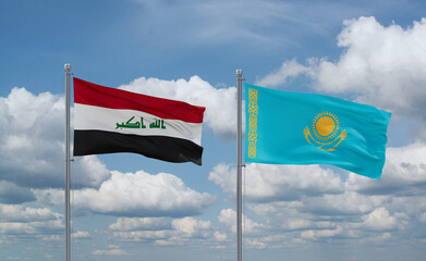 Kazakhstan and Iraq flags, country relationship concept
