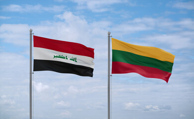 Lithuania and Iraq flags, country relationship concept