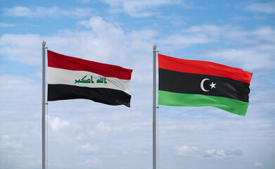 Libya and Iraq flags, country relationship concept