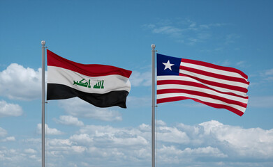 Liberia and Iraq flags, country relationship concept