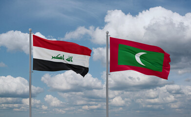 Maldives and Iraq flags, country relationship concept