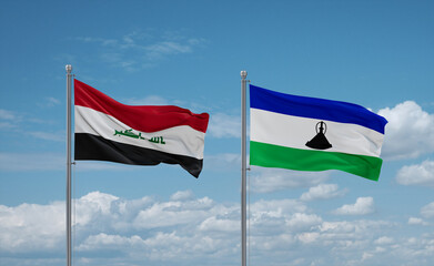 Lesotho and Iraq flags, country relationship concept