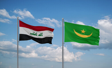 Mauritania and Iraq flags, country relationship concept