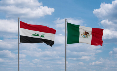 Mexico and Iraq flags, country relationship concept