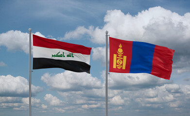 Mongolia and Iraq flags, country relationship concept