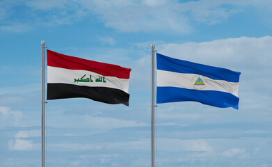Nicaragua and Iraq flags, country relationship concept