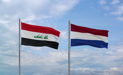 Netherlands and Iraq flags, country relationship concept