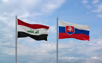 Slovakia and Iraq flags, country relationship concept