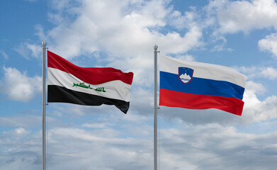 Slovenia and Iraq flags, country relationship concept