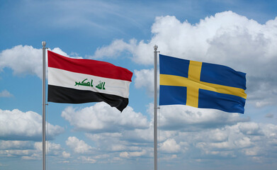 Sweden and Iraq flags, country relationship concept
