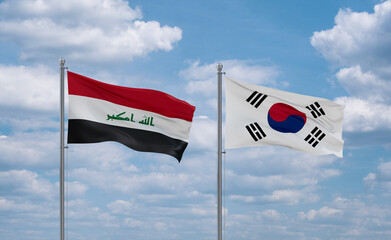 South Korea and Iraq flags, country relationship concept