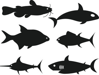 Set of Fish silhouette flat vector