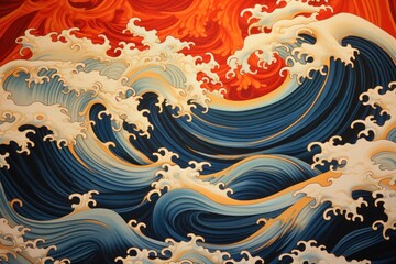 Traditional Japanese wave patterns on silk.
