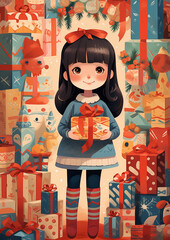 Naklejka premium Latin American People Wrapping Festive Gifts with Charming Character Illustrations