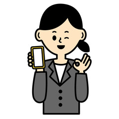 ビジネスパーソン　スマートフォン　OK スーツ　女性　イラスト　仕事