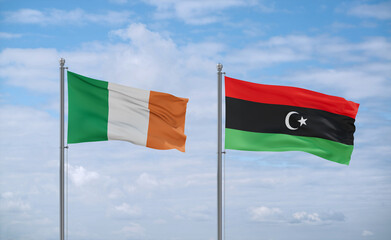 Libya and Ireland flags, country relationship concept