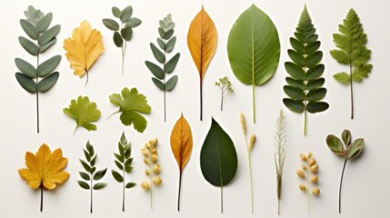 Fototapeta premium Forest herbarium. Leaves, branch, twigs, botanical.