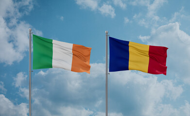 Romania and Ireland flags, country relationship concept