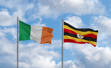 Uganda and Ireland flags, country relationship concept