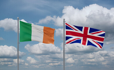 United Kingdom and Ireland flags, country relationship concept