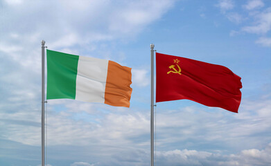 Soviet Union and Ireland flags, country relationship concept