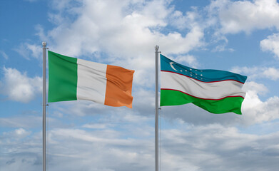 Uzbekistan and Ireland flags, country relationship concept