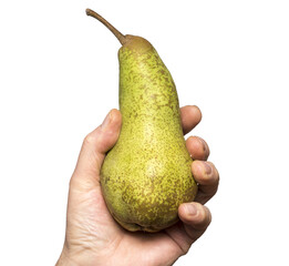a pear held in one hand