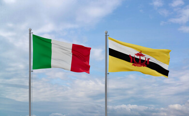 Brunei and Italy flags, country relationship concepts