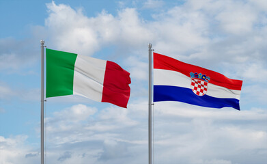 Croatia and Italy flags, country relationship concept
