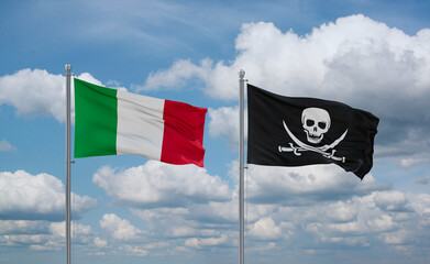 Pirate and Italy flags, country relationship concept