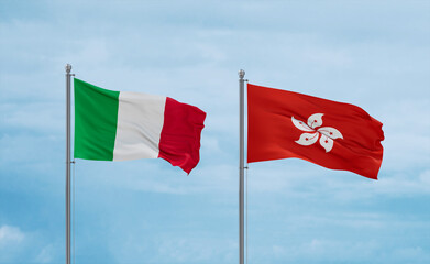 Hong Kong and Italy flags, country relationship concept