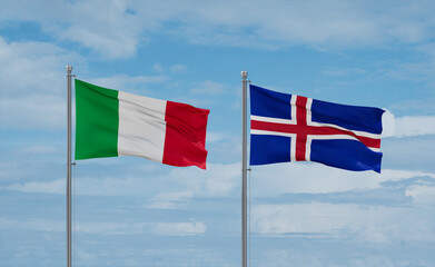 Iceland and Italy flags, country relationship concept