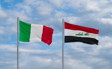 Iraq and Italy flags, country relationship concept