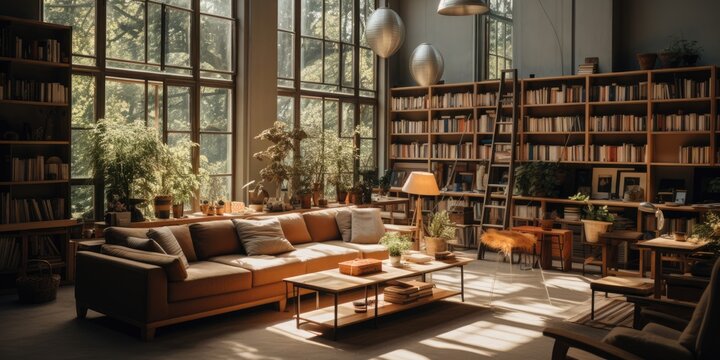 A library that is designed to be both cozy and inviting. AI Generative