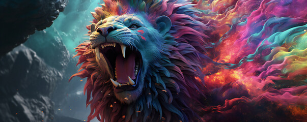 Stylized colorful image of a lion head