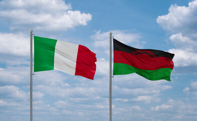 Malawi and Italy flags, country relationship concept