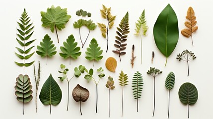 Forest herbarium. Leaves, branch, twigs, botanical.
