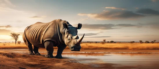 Tuinposter An African rhino searches for food and water © 2rogan