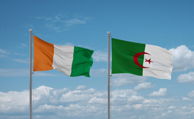 Ivory Coast and Algeria national flags, country relationship concept