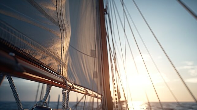 fastening the sail on the yacht close-up