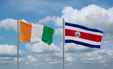 Costa Rico and Ivory Coast flags, country relationship concept