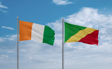 Congo and Ivory Coast flags, country relationship concept