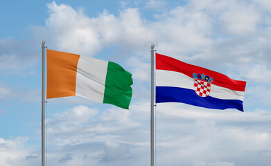 Croatia and Ivory Coast flags, country relationship concept