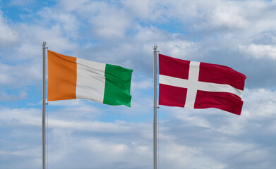 Denmark and Ivory Coast flags, country relationship concept