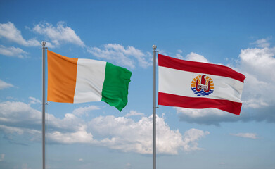 Ivory Coast and French Polynesia flags, country relationship concept