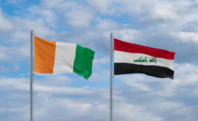 Iraq and Ivory Coast flags, country relationship concept