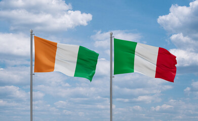 Italy and Ivory Coast flags, country relationship concept