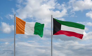 Kuwait and Ivory Coast flags, country relationship concept